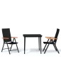 vidaXL Juego de comedor de jardín 3 piezas negro