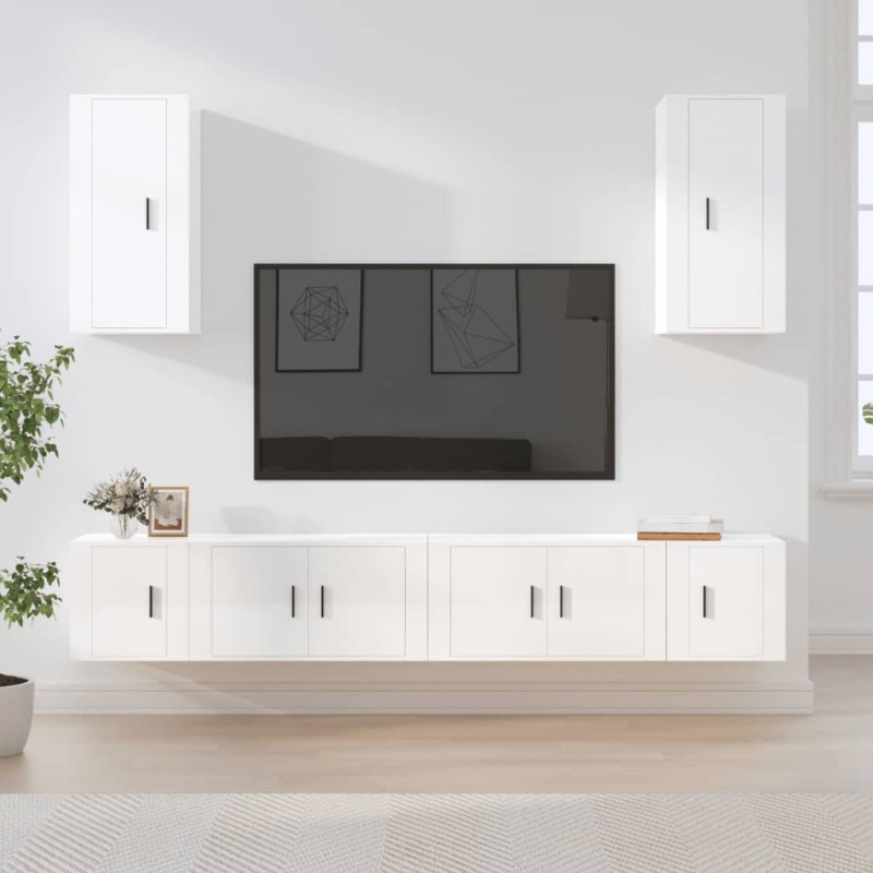 vidaXL Set de muebles de TV 6 pzas madera contrachapada blanco brillo vidaXL Set de muebles de TV 6 pzas madera contrachapada blanco brillo