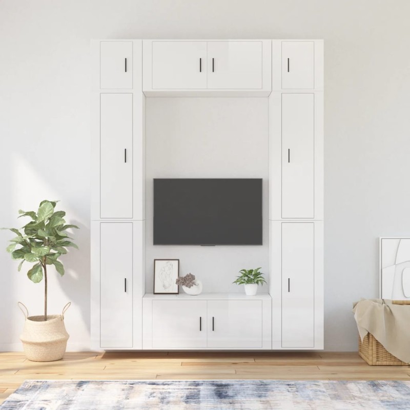 vidaXL Set de muebles de TV 8 pzas madera contrachapada blanco brillo