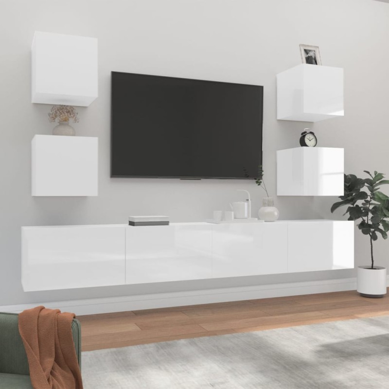 vidaXL Set de muebles de TV 6 pzas madera contrachapada blanco brillo