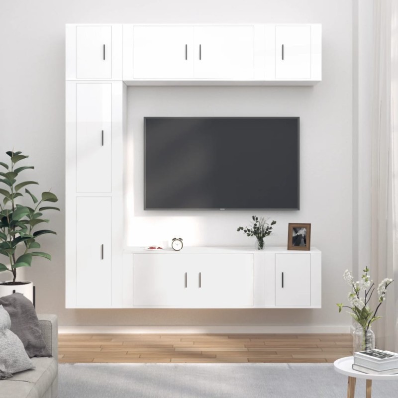 vidaXL Set de muebles de TV 7 pzas madera contrachapada blanco brillo