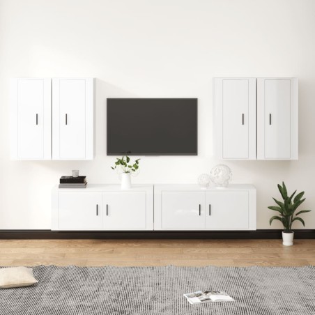 vidaXL Set de muebles de TV 6 pzas madera contrachapada blanco brillo