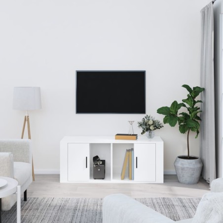 vidaXL Mueble de TV madera contrachapada blanco brillo 100x35x40 cm