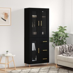 vidaXL Aparador alto madera contrachapada negro 69,5x34x180 cm