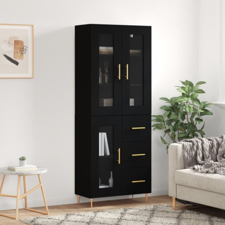 vidaXL Aparador alto madera contrachapada negro 69,5x34x180 cm
