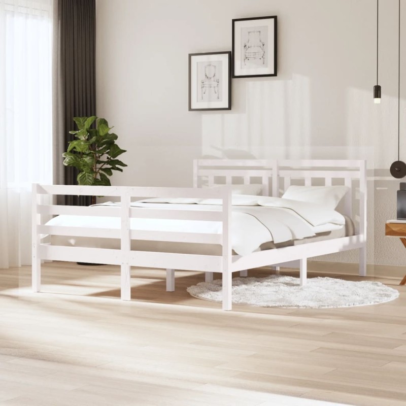vidaXL Estructura de cama de madera maciza blanca 140x200 cm vidaXL Estructura de cama de madera maciza blanca 140x200 cm