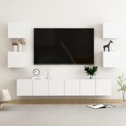 vidaXL Muebles de salón 7 pzas madera ingeniería blanco brillo