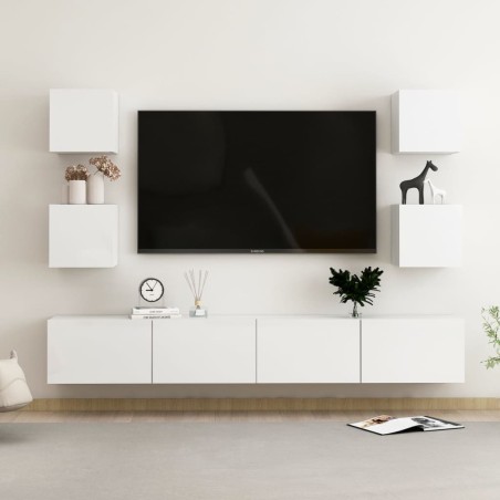 vidaXL Muebles de salón 6 pzas madera ingeniería blanco brillo