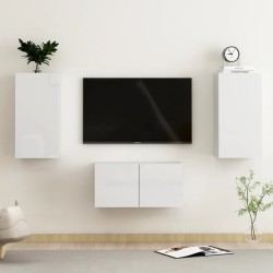 vidaXL Muebles de salón 3 pzas madera ingeniería blanco brillo