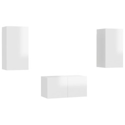 vidaXL Muebles de salón 3 pzas madera ingeniería blanco brillo