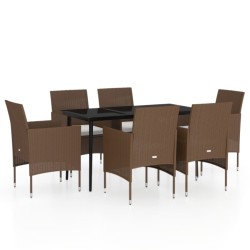 vidaXL Juego de comedor de jardín 7 piezas con cojines marrón y negro