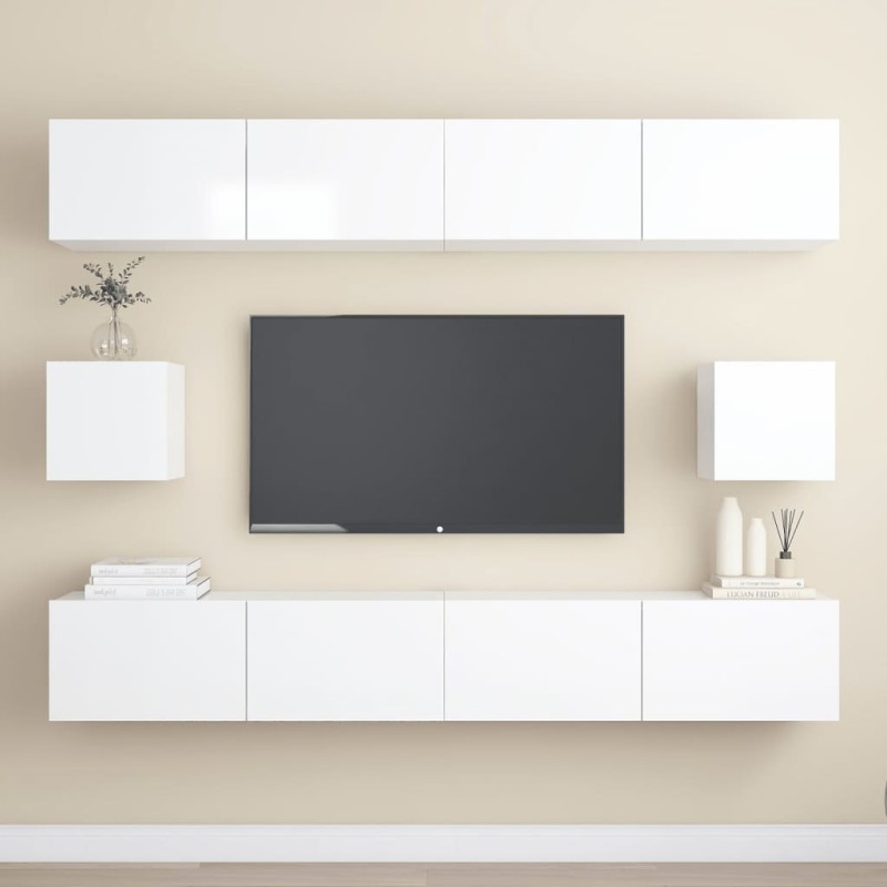 vidaXL Set de muebles de salón 6 pzas madera ingeniería blanco brillo vidaXL Set de muebles de salón 6 pzas madera ingeniería blanco brillo