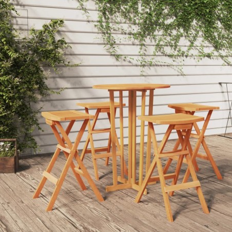 vidaXL Mesa y taburetes altos plegables 5 piezas madera maciza de teca 