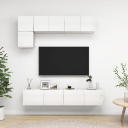 vidaXL Set de muebles de salón 5 pzas madera ingeniería blanco brillo