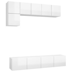 vidaXL Set de muebles de salón 5 pzas madera ingeniería blanco brillo