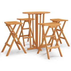 vidaXL Mesa y taburetes altos plegables 5 piezas madera maciza de teca 