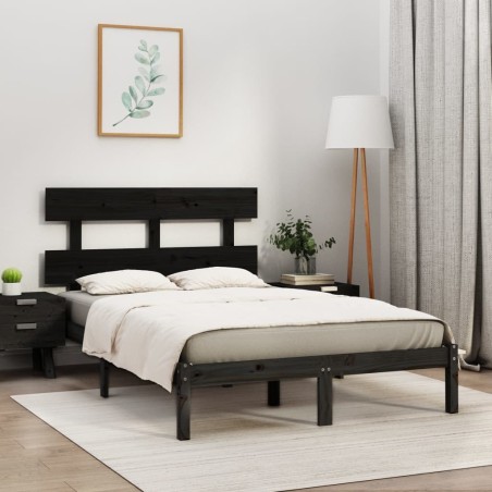 vidaXL Estructura de cama madera maciza negro super king 180x200 cm