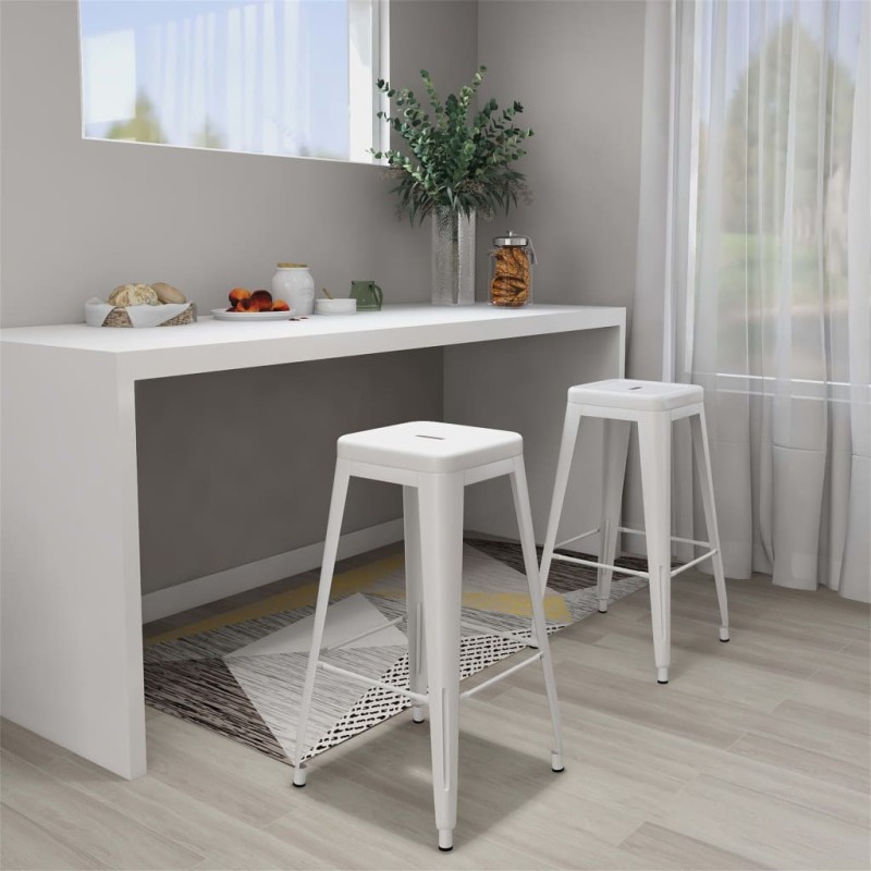 vidaXL Taburetes de bar apilables 2 unidades de metal blanco vidaXL Taburetes de bar apilables 2 unidades de metal blanco