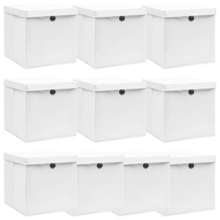 vidaXL Cajas de almacenaje con tapas 10 uds tela blanco 32x32x32 cm