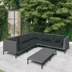 vidaXL Sofás de jardín 6 piezas y cojines ratán sintético gris oscuro
