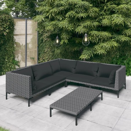 vidaXL Sofás de jardín 6 piezas y cojines ratán sintético gris oscuro