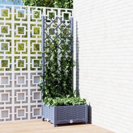vidaXL Jardinera con enrejado PP gris oscuro 40x40x121,5 cm