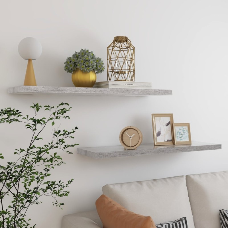 vidaXL Estantes flotantes pared 2 uds gris hormigón MDF 90x23,5x3,8 cm vidaXL Estantes flotantes pared 2 uds gris hormigón MDF 90x23,5x3,8 cm