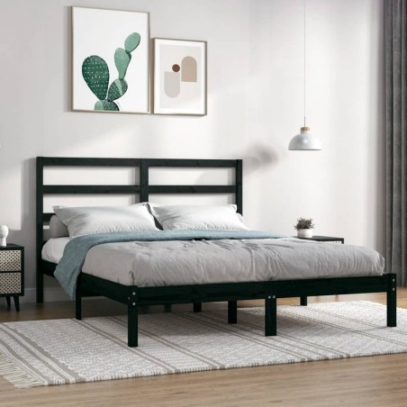vidaXL Estructura de cama madera maciza negro king size 150x200 cm