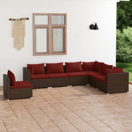 vidaXL Set muebles de jardín 7 piezas y cojines ratán sintético marrón
