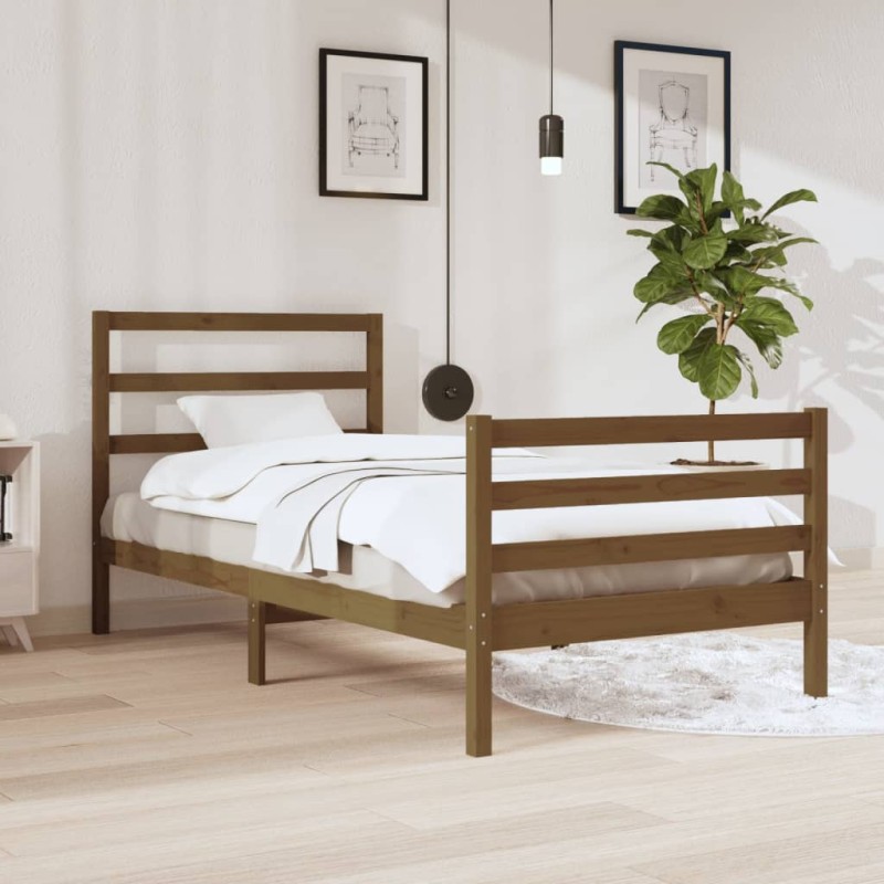 vidaXL Estructura de cama madera maciza pino marrón miel 90x200 cm