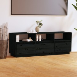 vidaXL Mueble de TV de madera maciza de pino negro 140x37x50 cm