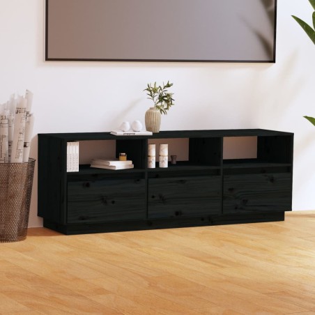 vidaXL Mueble de TV de madera maciza de pino negro 140x37x50 cm