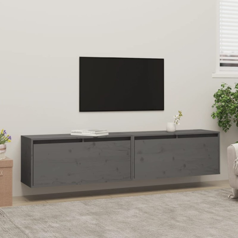 vidaXL Armario de pared 2 uds madera maciza de pino gris 80x30x35 cm vidaXL Armario de pared 2 uds madera maciza de pino gris 80x30x35 cm