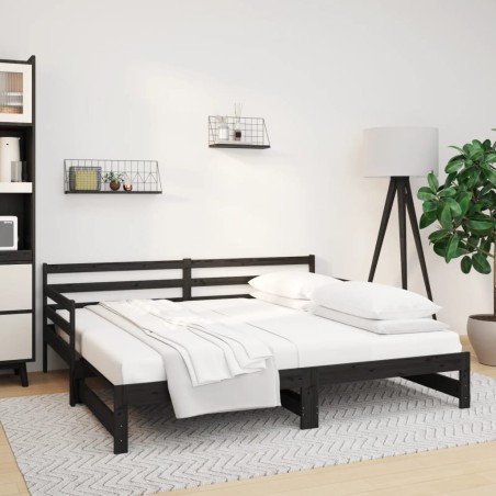 vidaXL Sofá cama extraíble madera maciza de pino negro 2x(80x200) cm