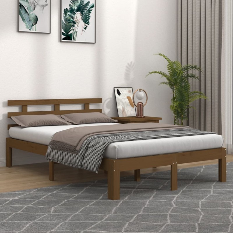 vidaXL Estructura de cama madera maciza marrón miel 140x200 cm vidaXL Estructura de cama madera maciza marrón miel 140x200 cm