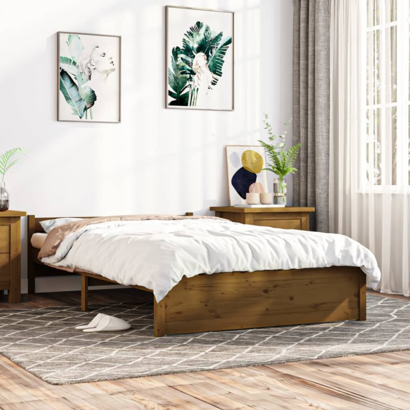 vidaXL Estructura de cama doble madera maciza marrón miel 120x190 cm vidaXL Estructura de cama doble madera maciza marrón miel 120x190 cm