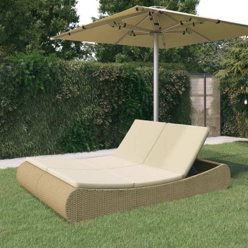 vidaXL Sofá tumbona de jardín de ratán sintético beige vidaXL Sofá tumbona de jardín de ratán sintético beige
