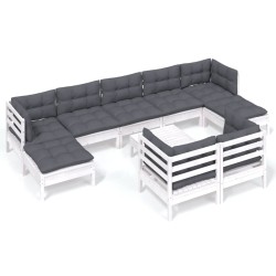 vidaXL Muebles de jardín 10 pzas con cojines blanco madera maciza pino