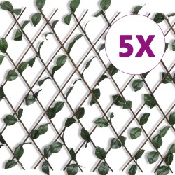 vidaXL Valla enrejada de sauce 5 piezas hojas artificiales 180x90 cm