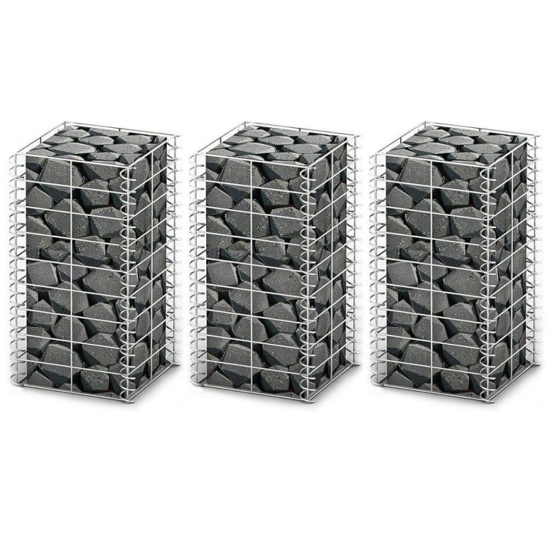 vidaXL Cestas de muro de gaviones alambre galvanizado 25x25x50cm 3 uds 