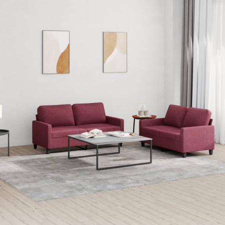 vidaXL Juego de sofás con cojines 2 piezas tela rojo tinto
