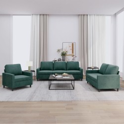 vidaXL Juego de sofás con cojines 3 piezas terciopelo verde oscuro
