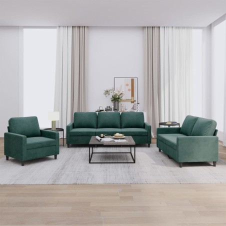vidaXL Juego de sofás con cojines 3 piezas terciopelo verde oscuro