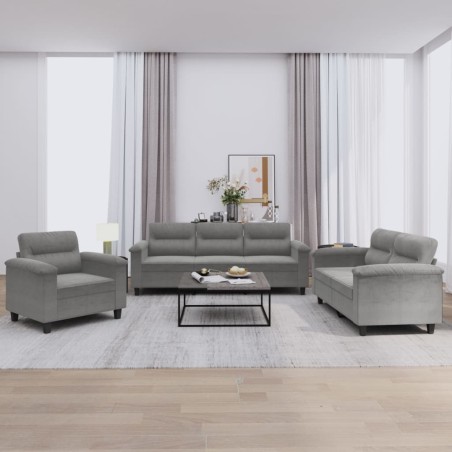 vidaXL Juego de sofás con cojines 3 piezas tela microfibra gris oscuro