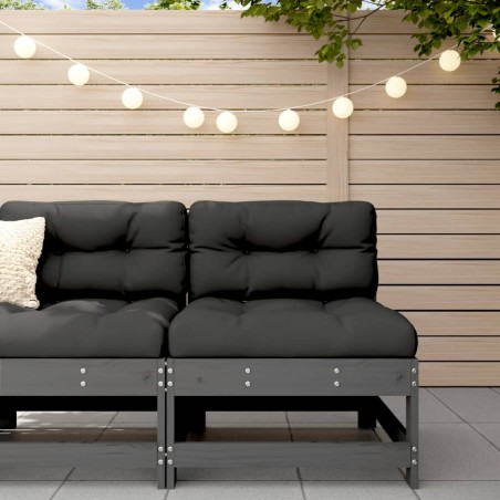 vidaXL Sofá central con cojines madera maciza de pino gris