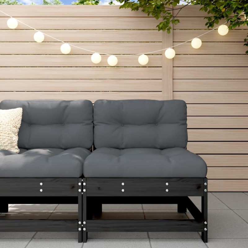vidaXL Sofá central con cojines madera maciza de pino negro vidaXL Sofá central con cojines madera maciza de pino negro