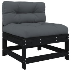 vidaXL Sofá central con cojines madera maciza de pino negro