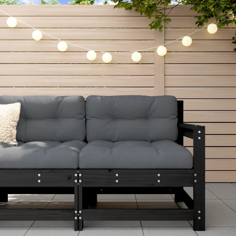 vidaXL Sillón de jardín con cojines madera maciza de pino negro vidaXL Sillón de jardín con cojines madera maciza de pino negro
