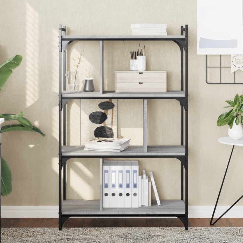 vidaXL Librería 4 estantes madera ingeniería gris Sonoma 76x32x123 cm vidaXL Librería 4 estantes madera ingeniería gris Sonoma 76x32x123 cm