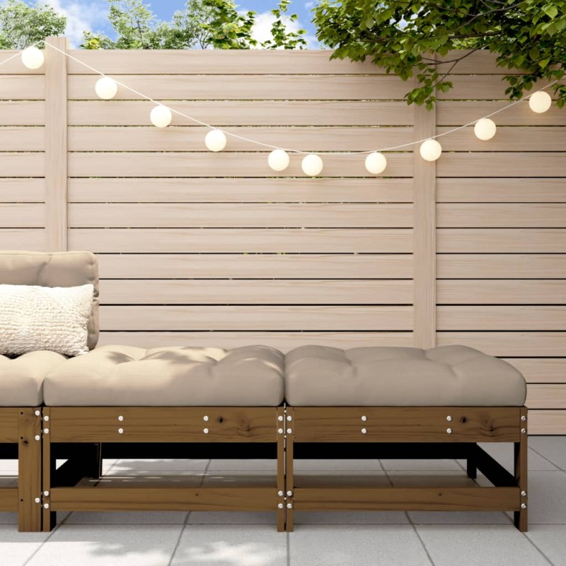 vidaXL Taburetes de jardín con cojines 2 uds madera pino marrón miel vidaXL Taburetes de jardín con cojines 2 uds madera pino marrón miel